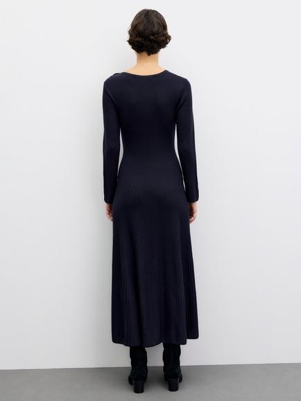 Gerard Darel Cina Wool Blend Ribbed Dress, Navy - view 2, Navy