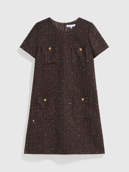 Gerard Darel Coni Textured A-Line Mini Dress, Brown, Brown