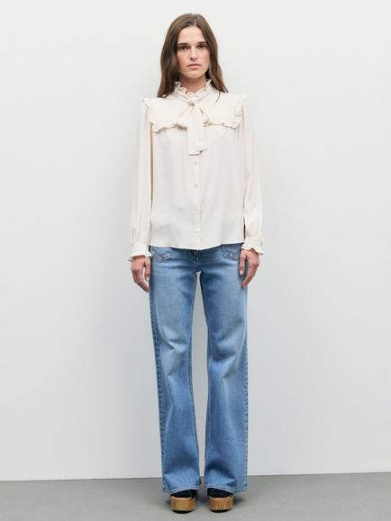 Gerard Darel Leia Silk Blend Blouse, Beige - view 2, Beige