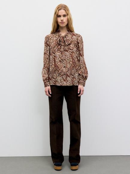 Gerard Darel Lisie Paisley Print Tie Neck Blouse, Caramel - view 2, Caramel