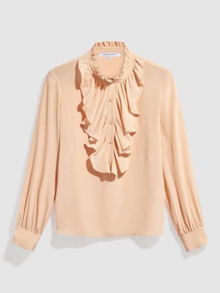 Gerard Darel Loan Ruffle Silk Blouse, Apricot