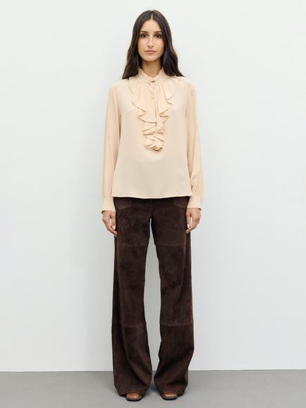 Gerard Darel Loan Ruffle Silk Blouse - view 2, Apricot