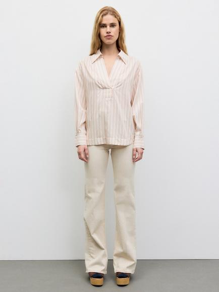 Gerard Darel Louanne Silk Blend Striped Pullover Shirt, Nude - view 2, Nude