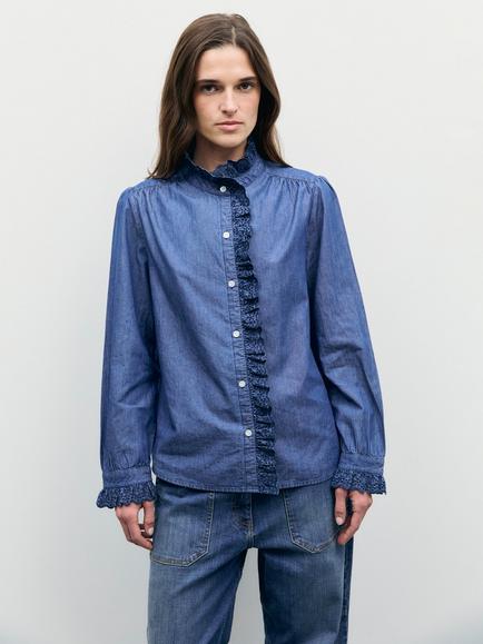 Gerard Darel Loupy Ruffle Blouse, Blue, Blue
