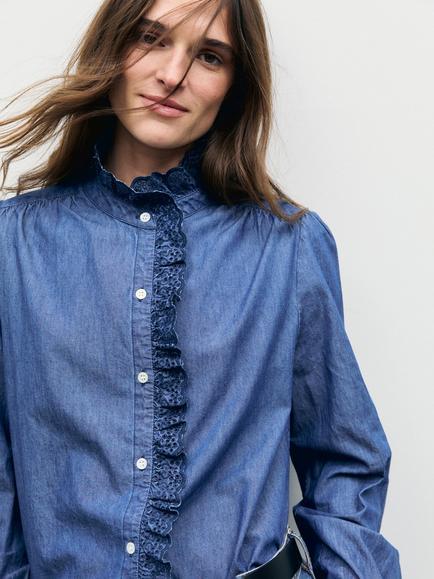 Gerard Darel Loupy Ruffle Blouse, Blue - view 2, Blue