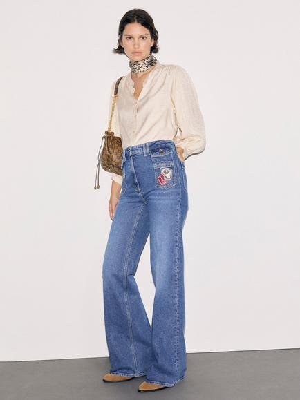Gerard Darel Lula Floral Collarless Shirt, Natural, Natural