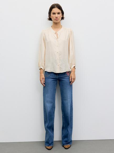 Gerard Darel Lula Floral Collarless Shirt, Natural - view 2, Natural
