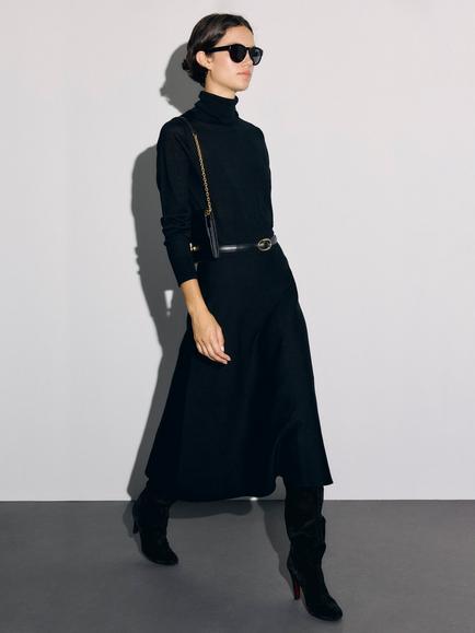 Gerard Darel TAYA A-Line Midi Skirt, Black, Black