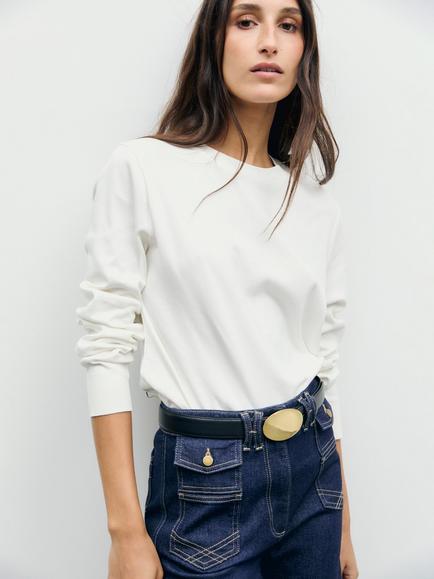 Gerard Darel Bara Long Sleeve Cotton T-Shirt, Ecru, Ecru