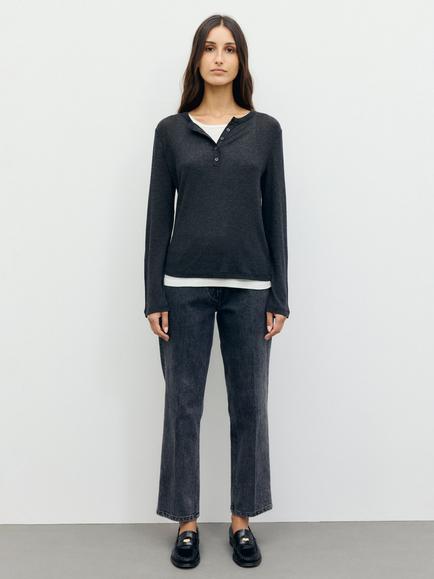 Gerard Darel Henley Becca Layered Long Sleeve Top, Charcoal - view 2, Charcoal