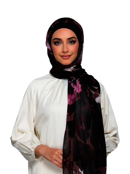 Bokitta Abstract Print Jersey Hijab Set containing TENCEL™ Modal, Berry Forest