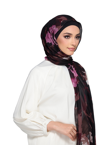 Bokitta Abstract Print Jersey Hijab Set containing TENCEL™ Modal - view 2, Berry Forest