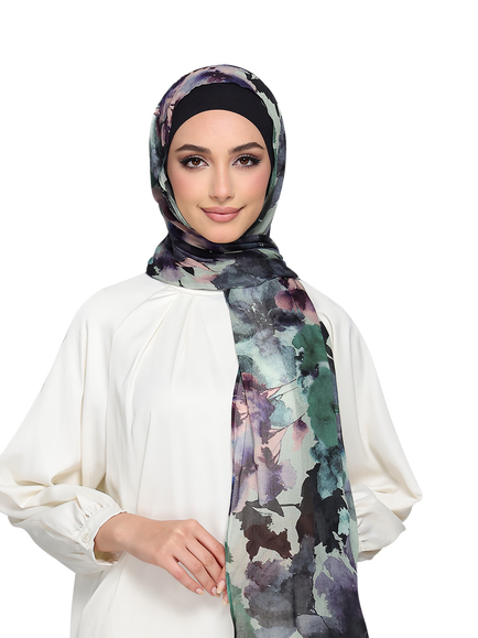 Bokitta Abstract Print Jersey Hijab Set containing TENCEL™ Modal, Dark Forest