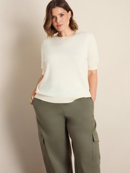 Live Unlimited Puff Sleeve Short Sleeve Knitted Jumper, Natural, Natural