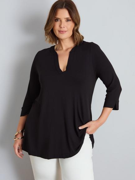 Live Unlimited Curve Jersey V Neck Top, Black, Black