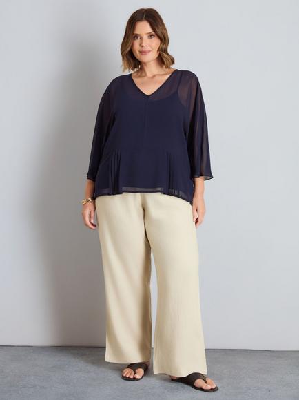 Live Unlimited Peplum V- Neck Overlay Top, Black - view 2, Black