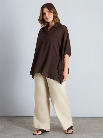 Live Unlimited Button Half Placket Overlay Top, Brown, Brown