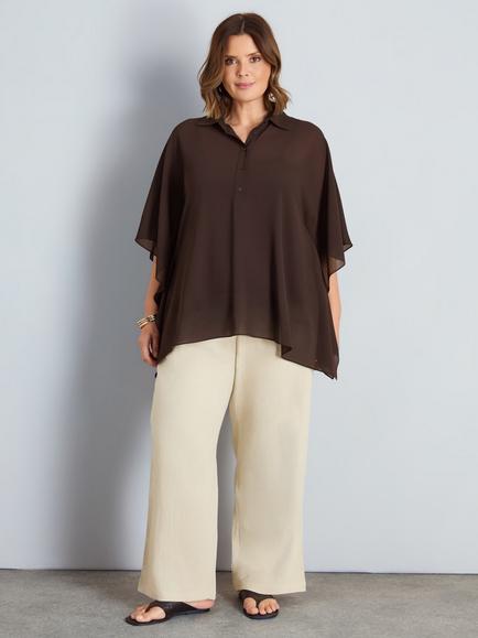 Live Unlimited Button Half Placket Overlay Top, Brown - view 2, Brown