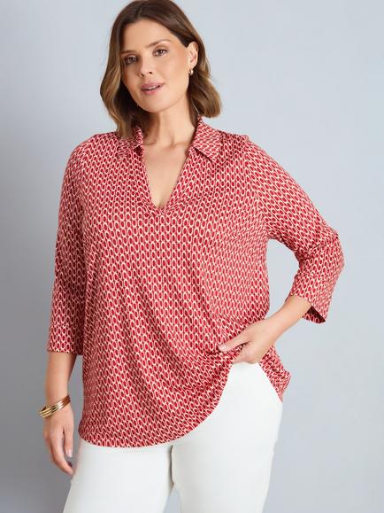 Live Unlimited Petite Geometric Print Blouse, Red, Red
