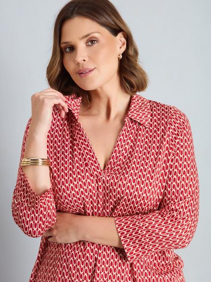Live Unlimited Petite Geometric Print Blouse, Red - view 2, Red