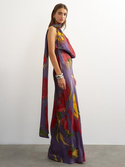 Topshop Sleeveless Floral Satin Slip Maxi Dress, Plum/Multi, Plum/Multi
