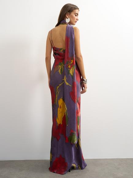 Topshop Sleeveless Floral Satin Slip Maxi Dress, Plum/Multi - view 2, Plum/Multi