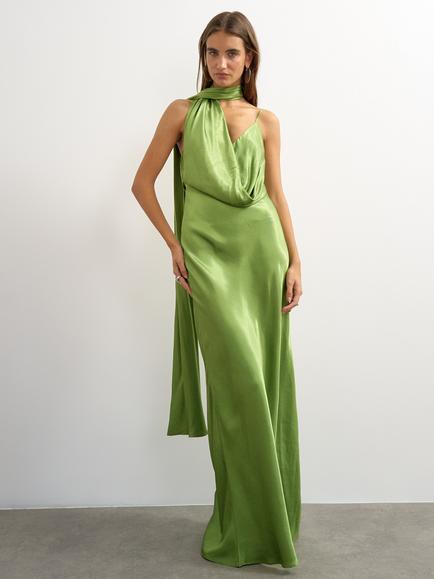 Topshop Sleeveless Satin Slip Maxi Dress, Green, Green