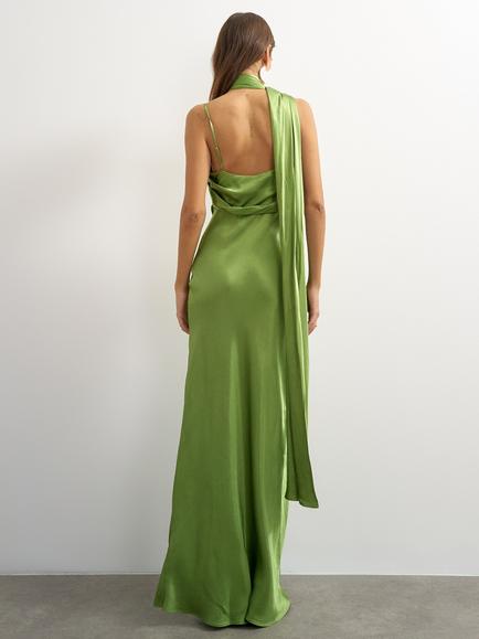 Topshop Sleeveless Satin Slip Maxi Dress, Green - view 2, Green