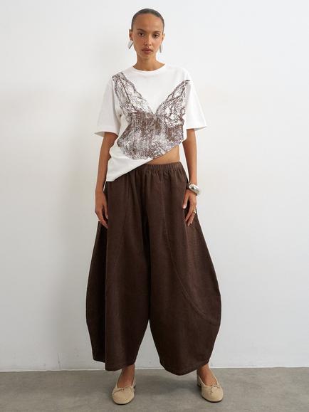 Topshop Mid Rise Balloon Leg Corduroy Trousers, Chocolate, Chocolate