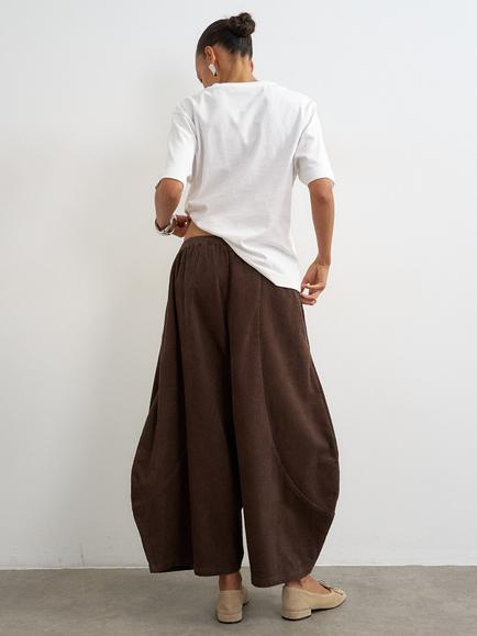 Topshop Mid Rise Balloon Leg Corduroy Trousers, Chocolate - view 2, Chocolate