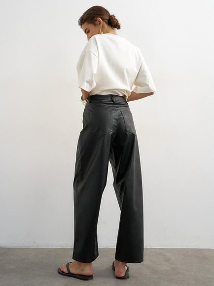 Topshop Faux Leather Barrel Leg Trousers, Black - view 2, Black