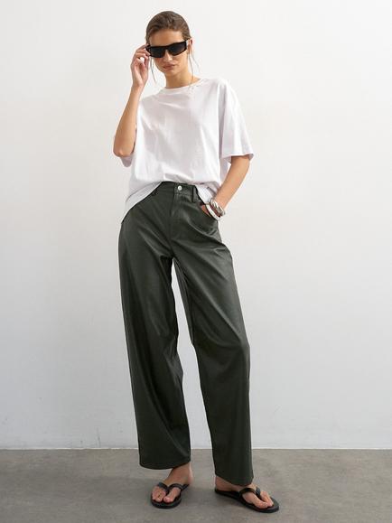 Topshop Faux Leather Barrel Leg Trousers, Green