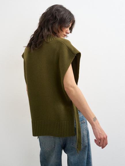 Topshop Knot Tie Sleeveless Knit Vest, Khaki - view 2, Khaki