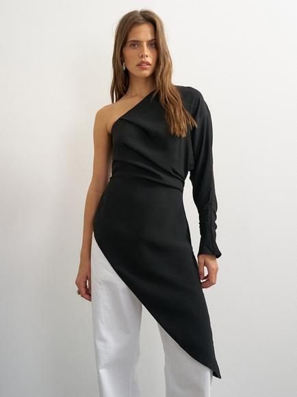 Topshop One Shoulder Asymmetric Tunic Top, Black, Black