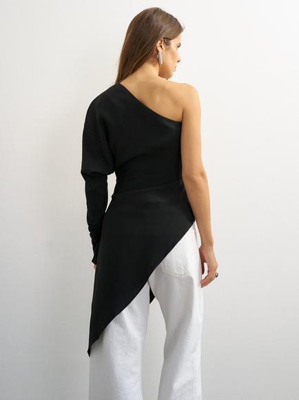Topshop One Shoulder Asymmetric Tunic Top, Black - view 2, Black