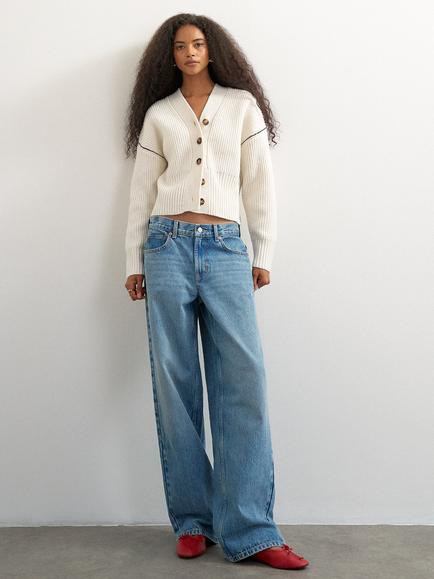 Topshop Rib Knit V-Neck Cardigan, White, White