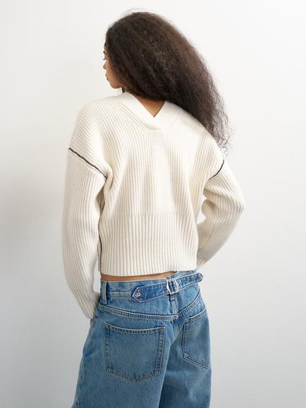 Topshop Rib Knit V-Neck Cardigan, White - view 2, White