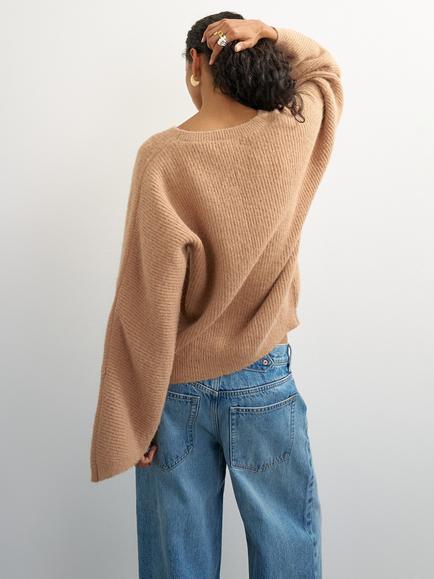 Topshop V-Neck Rib Knit Cardigan, Tan - view 2, Tan