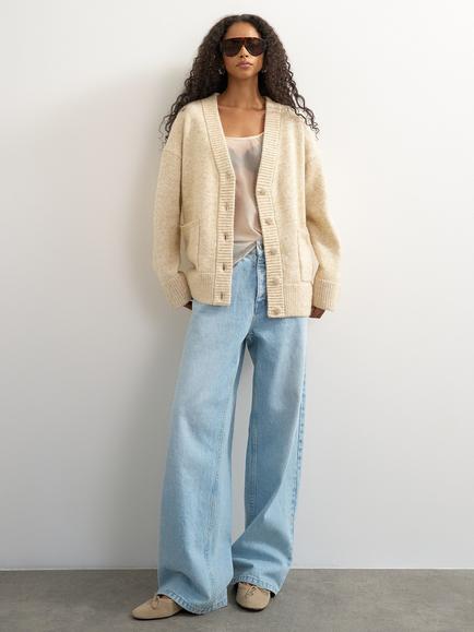 Topshop Longline V-Neck Cardigan, Oat,, Oat