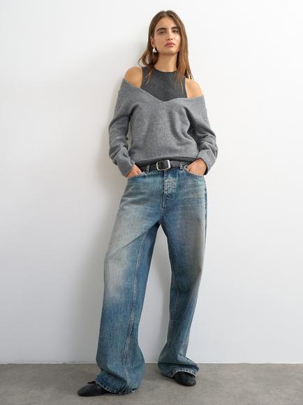 Topshop Cotton Blend Knit Cut Out Jumper, Grey, Grey