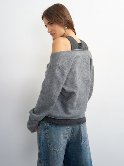 Topshop Cotton Blend Knit Cut Out Jumper, Grey - view 2, Grey