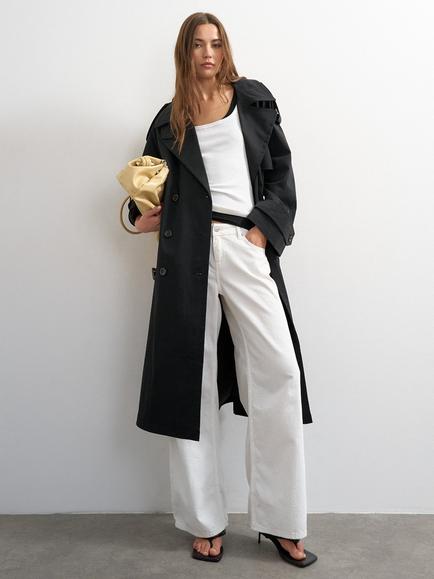 Topshop Funnel Neck Belted Trench Coat, Black, Black