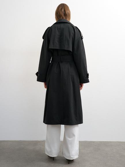 Topshop Funnel Neck Belted Trench Coat, Black - view 2, Black