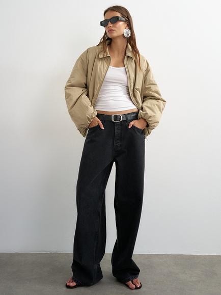 Topshop Nylon Bomber Jacket, Beige, Beige