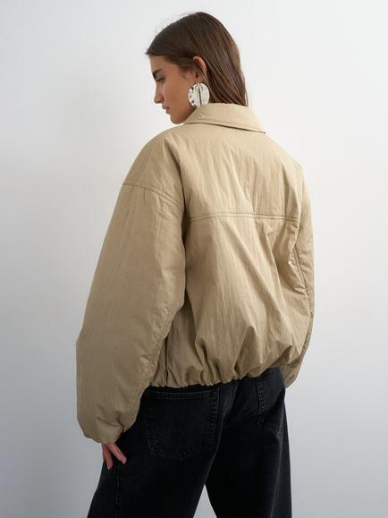 Topshop Nylon Bomber Jacket, Beige - view 2, Beige
