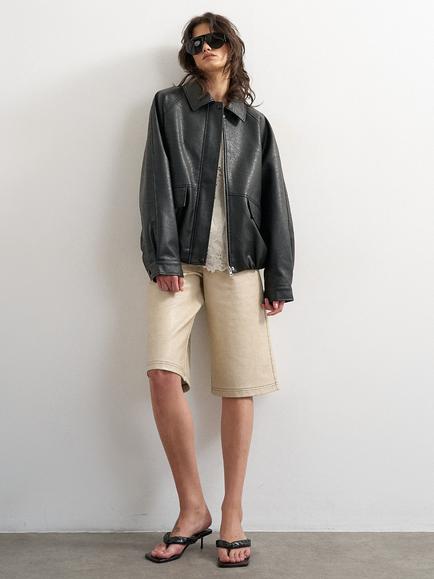 Topshop Faux Leather Zip Through Jacket, Black, Black