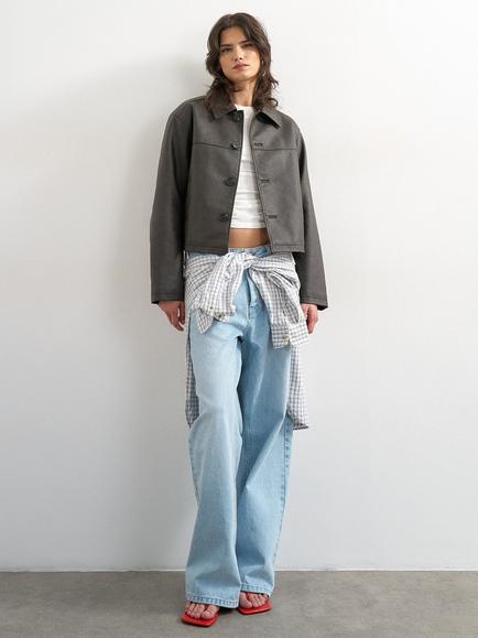 Topshop Faux Leather Cropped Utility Jacket, Brown, Brown