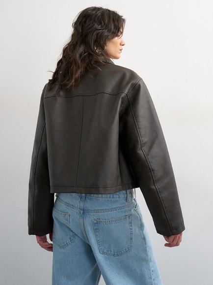 Topshop Faux Leather Cropped Utility Jacket, Brown - view 2, Brown