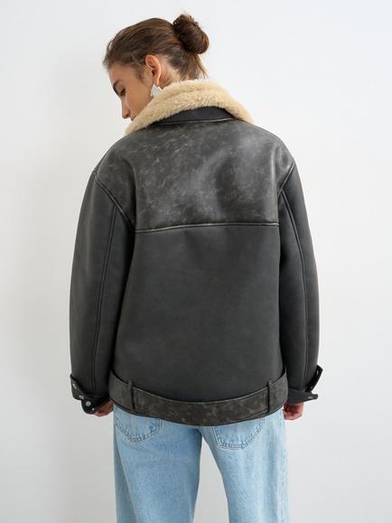 Topshop Faux Leather Aviator Jacket, Black - view 2, Black