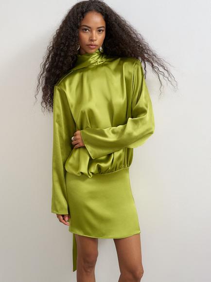 Topshop Scarf Tie Satin Mini Dress, Green, Green